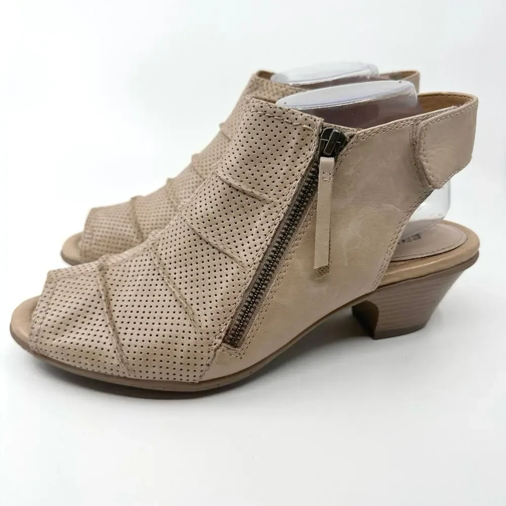 Earth Hydra Light Pecan Zipper Ankle Booties Peep Toe Block Heel Womens Size 10